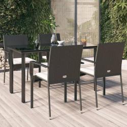 Ensemble &agrave; manger de jardin coussins 5pcs Noir R&eacute;sine tress&eacute;e