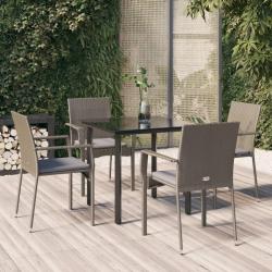 Ensemble &agrave; manger de jardin coussins 5 pcs noir et gris