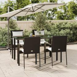 Ensemble &agrave; manger de jardin coussins 5pcs Noir R&eacute;sine tress&eacute;e