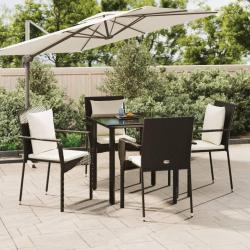 Ensemble &agrave; manger de jardin coussins 5pcs Noir R&eacute;sine tress&eacute;e