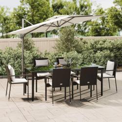 Ensemble &agrave; manger de jardin coussins 7pcs Noir R&eacute;sine tress&eacute;e