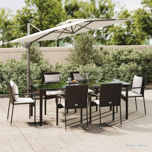 Ensemble � manger de jardin coussins 7pcs Noir R�sine tress�e