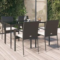 Ensemble &agrave; manger de jardin coussins 5pcs Noir R&eacute;sine tress&eacute;e