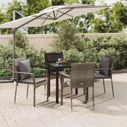 Ensemble &agrave; manger de jardin coussins 5 pcs noir et gris