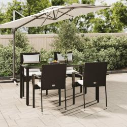 Ensemble &agrave; manger de jardin coussins 5pcs Noir R&eacute;sine tress&eacute;e