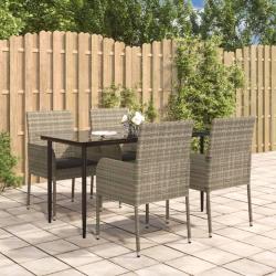 Ensemble &agrave; manger de jardin coussins 5 pcs noir et gris