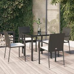 Ensemble &agrave; manger de jardin coussins 5pcs Noir R&eacute;sine tress&eacute;e