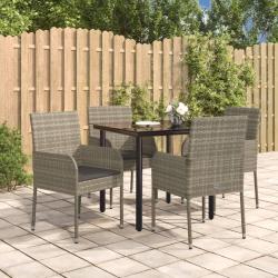 Ensemble &agrave; manger de jardin coussins 5 pcs noir et gris