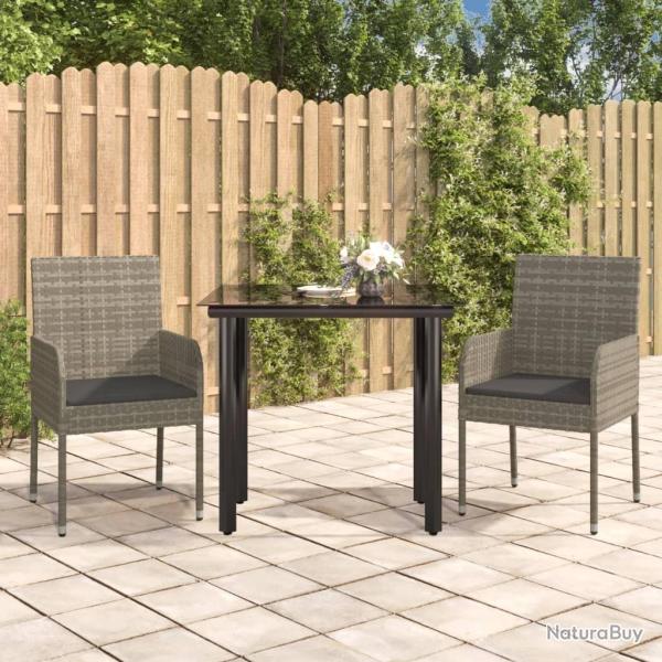 Ensemble � manger jardin 3pcs avec coussins noir et gris