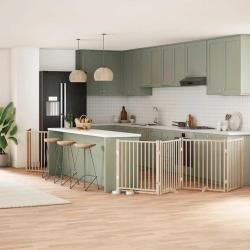 Barri&egrave;re pour chien porte pliable 12 panneaux bois de peuplier