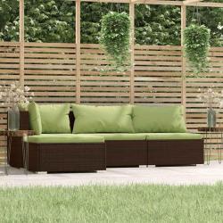 Salon de jardin 4 pcs avec coussins Marron R&eacute;sine tress&eacute;e