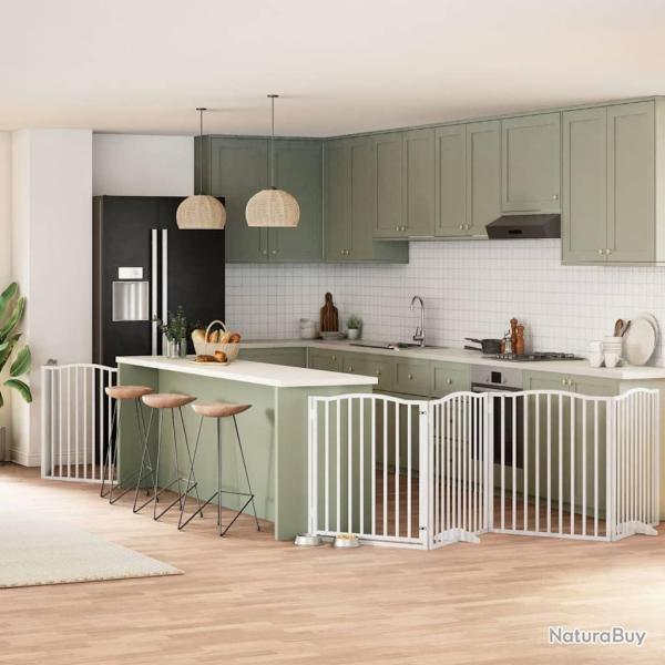 Barri�re pour chien porte pliable 8panneaux blanc bois peuplier
