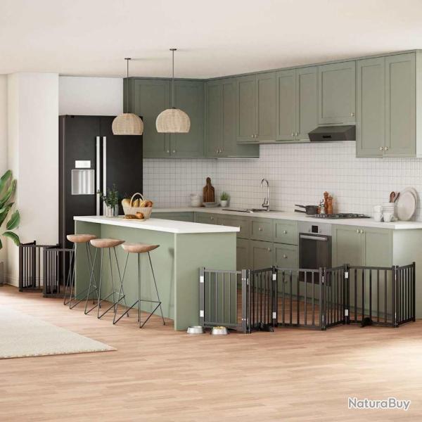 Barri�re pour chien porte pliable 12panneaux noir bois peuplier