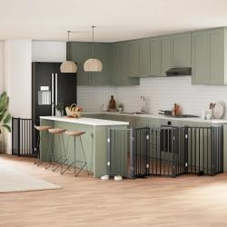 Barri&egrave;re pour chien porte pliable 9 panneaux noir bois peuplier