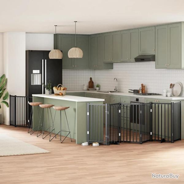 Barri�re pour chien porte pliable 9 panneaux noir bois peuplier