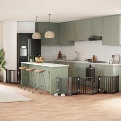 Barri&egrave;re pour chien porte pliable 9 panneaux noir bois peuplier