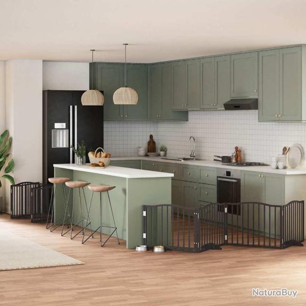 Barri�re pour chien porte pliable 10panneaux noir bois peuplier