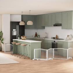 Barri&egrave;re pour chien porte pliable 6panneaux blanc bois peuplier