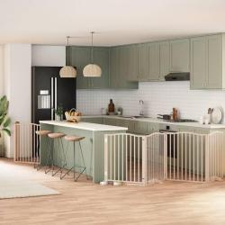 Barri&egrave;re pour chien avec porte pliable 6 panneaux bois peuplier