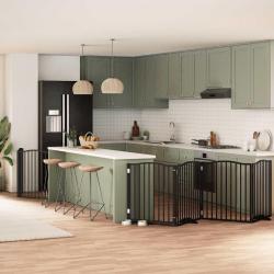 Barri&egrave;re pour chien porte pliable 6 panneaux noir bois peuplier