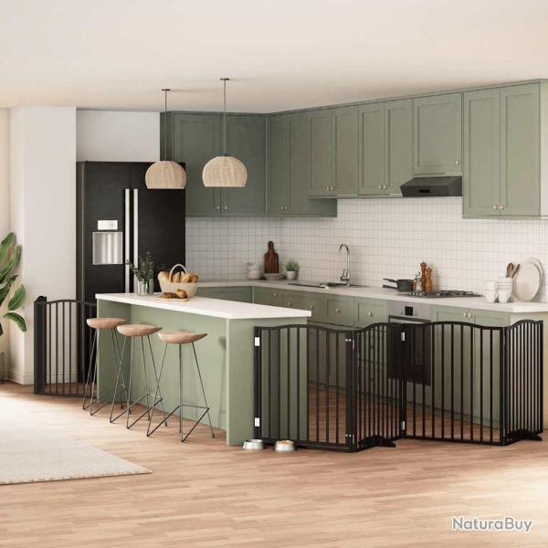 Barri�re pour chien porte pliable 6 panneaux noir bois peuplier