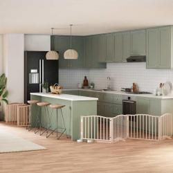 Barri&egrave;re pour chien porte pliable 12 panneaux bois de peuplier