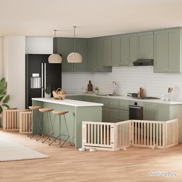 Barri�re pour chien porte pliable 12 panneaux bois de peuplier