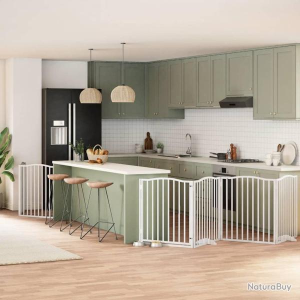 Barri�re pour chien porte pliable 6panneaux blanc bois peuplier