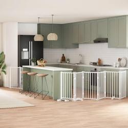Barri&egrave;re pour chien porte pliable 9panneaux blanc bois peuplier