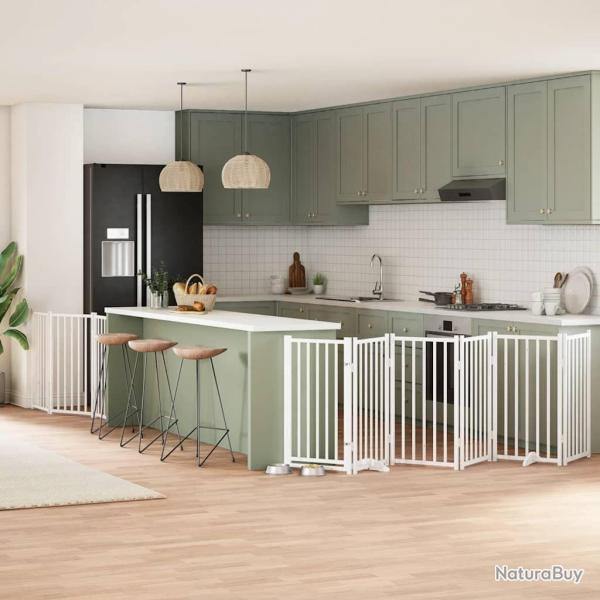 Barri�re pour chien porte pliable 9panneaux blanc bois peuplier