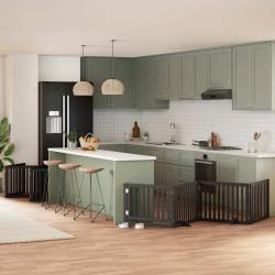 Barri&egrave;re pour chien porte pliable 10panneaux noir bois peuplier