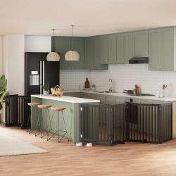 Barri&egrave;re pour chien porte pliable 10panneaux noir bois peuplier