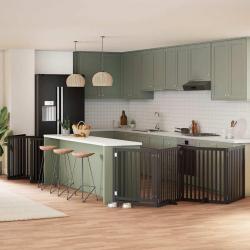 Barri&egrave;re pour chien porte pliable 12panneaux noir bois peuplier