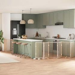 Barri&egrave;re pour chiens avec porte pliable 9panneaux bois peuplier