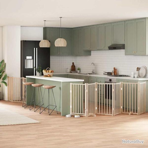 Barri�re pour chiens avec porte pliable 9panneaux bois peuplier