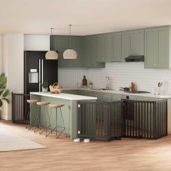 Barri&egrave;re pour chien porte pliable 8 panneaux noir bois peuplier