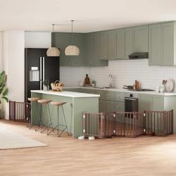 Barri&egrave;re pour chien porte pliable 9 panneaux bois de peuplier