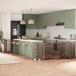 Barri&egrave;re pour chien porte pliable 9 panneaux bois de peuplier