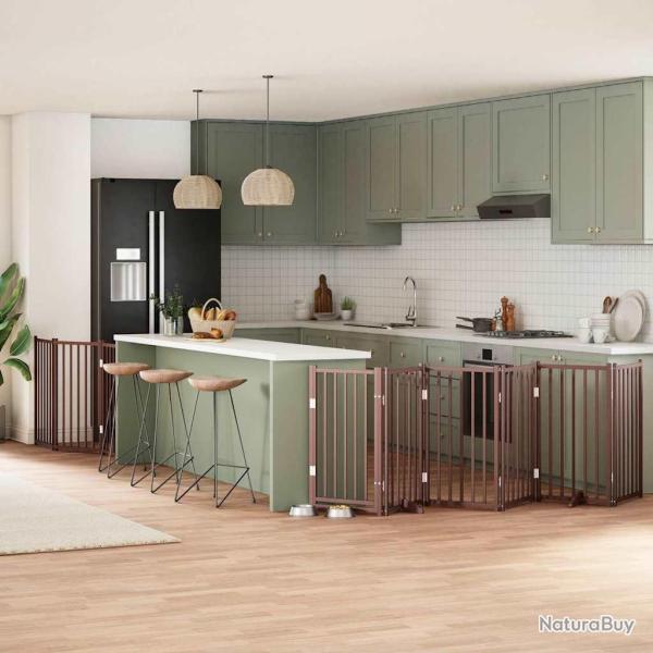 Barri�re pour chien porte pliable 9 panneaux bois de peuplier