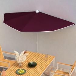 Demi-parasol de jardin avec m&acirc;t 180x90 cm rouge bordeaux