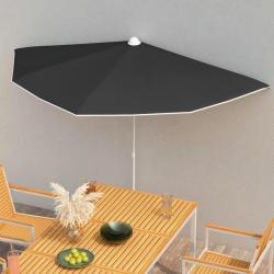 Demi-parasol de jardin avec m&acirc;t 180x90 cm noir