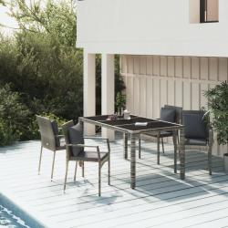 Ensemble &agrave; manger de jardin 5 pcs coussins gris r&eacute;sine tress&eacute;e