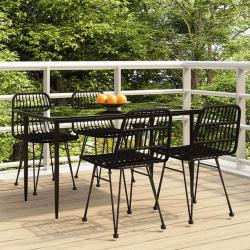 Ensemble &agrave; manger de jardin 5 pcs Noir R&eacute;sine tress&eacute;e