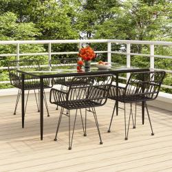 Ensemble &agrave; manger de jardin 5 pcs Noir R&eacute;sine tress&eacute;e