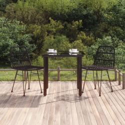 Ensemble &agrave; manger de jardin 3 pcs Noir R&eacute;sine tress&eacute;e