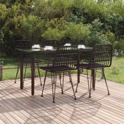 Ensemble &agrave; manger de jardin 5 pcs Noir R&eacute;sine tress&eacute;e