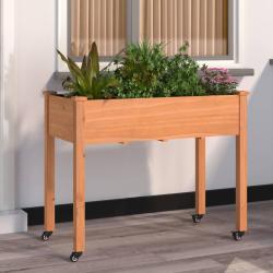 Jardini&egrave;re sur roues avec doublure brun 118x59x80 cm bois sapin