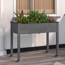 Jardini&egrave;re sur roues avec doublure gris 118x59x80 cm bois sapin