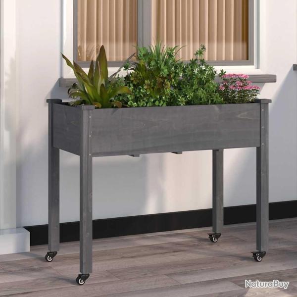 Jardini�re sur roues avec doublure gris 118x59x80 cm bois sapin