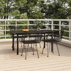 Ensemble &agrave; manger de jardin 5 pcs Noir R&eacute;sine tress&eacute;e